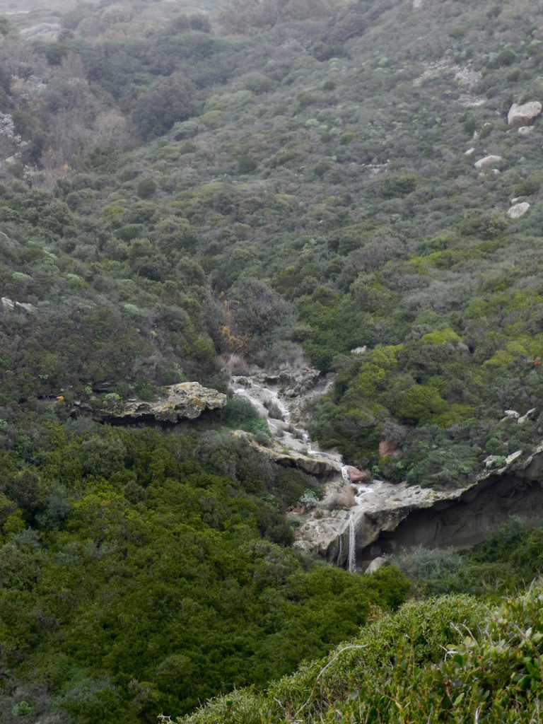 Blick auf einen saisonalen Wasserfall bei Sa Tanca e