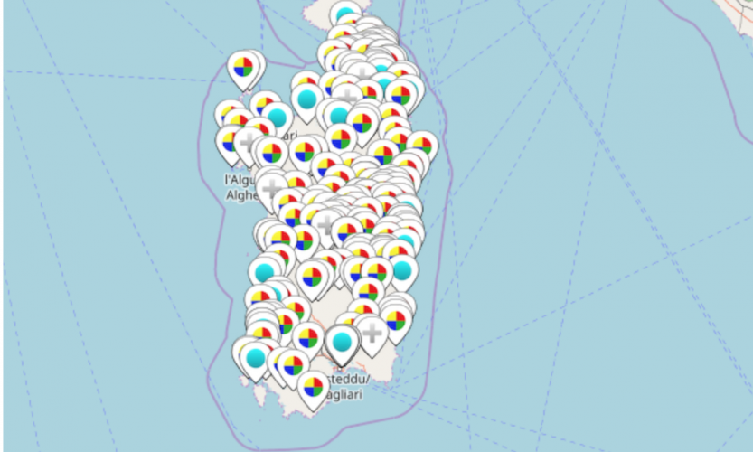 Sardinien-Karte mit den ortsbezogenen Artikeln aus diesem Blog